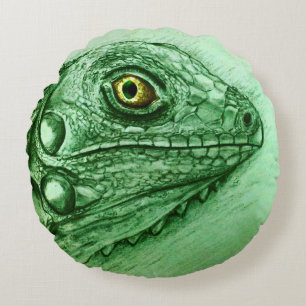 Kleurrijk geïllustreerd rond kussen - Iguana