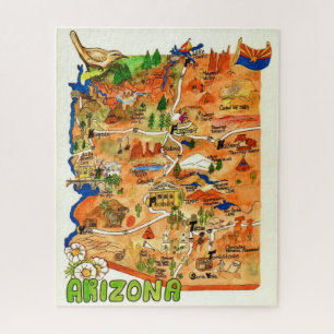 Kleurrijk geïllustreerde 16x20 Arizona kaart Legpuzzel