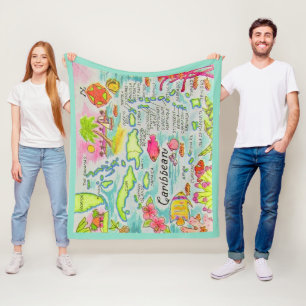 Kleurrijk geïllustreerde Caribische kaart Fleece Deken