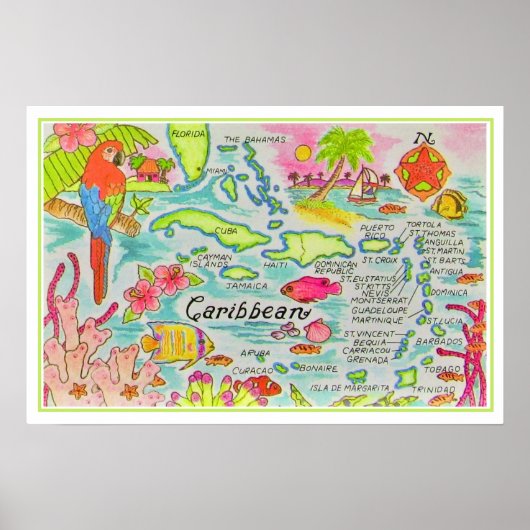 Kleurrijk geïllustreerde eilandenprint poster (Voorkant)