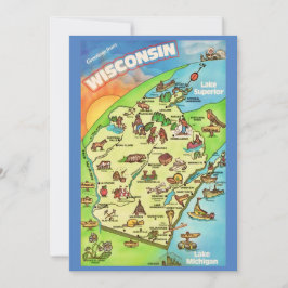 Kleurrijk geïllustreerde grote Wisconsin-postkaart