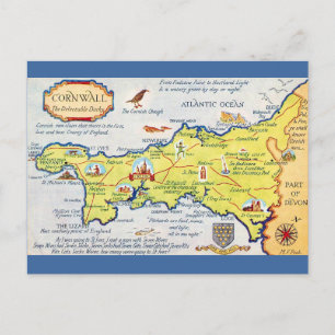 Kleurrijk geïllustreerde kaart van Cornwall Engela