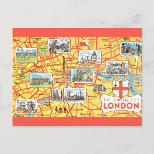 Kleurrijk geïllustreerde kaart van Londen Engeland (Voorkant)