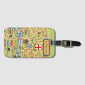 Kleurrijk geïllustreerde kaart van Londen Engeland Bagagelabel (Voorkant (horizontaal))