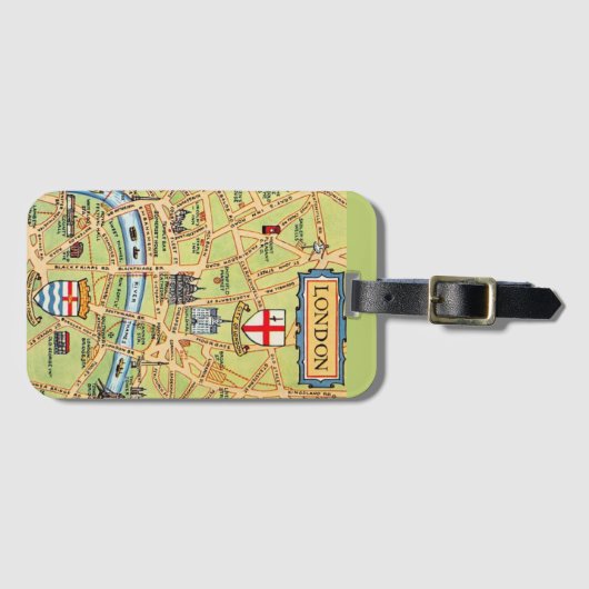 Kleurrijk geïllustreerde kaart van Londen Engeland Bagagelabel (Voorkant (horizontaal))