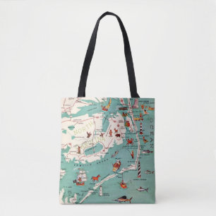 Kleurrijk geïllustreerde Outer Banks-kaart boodsch Tote Bag
