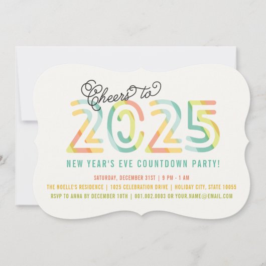 Kleurrijk gejuich voor 2025 Modern New Years Eve P Kaart (Voorkant)