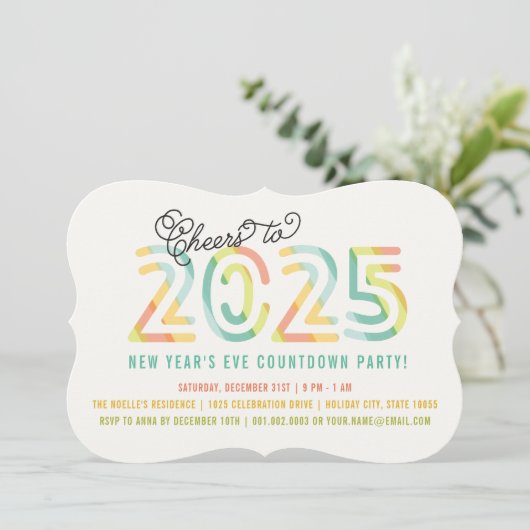 Kleurrijk gejuich voor 2025 Modern New Years Eve P Kaart (Staand voorkant)