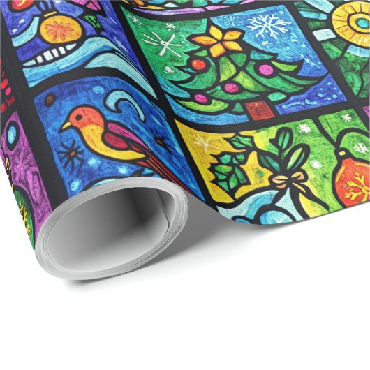 Kleurrijk Gekleurd Glas patroon Kerstmis Cadeaupapier (Rol Hoek)