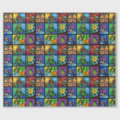 Kleurrijk Gekleurd Glas patroon Kerstmis Cadeaupapier (Vlak)