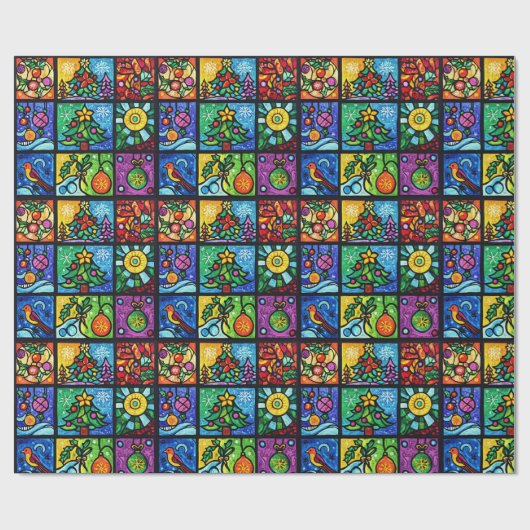 Kleurrijk Gekleurd Glas patroon Kerstmis Cadeaupapier (Vlak)