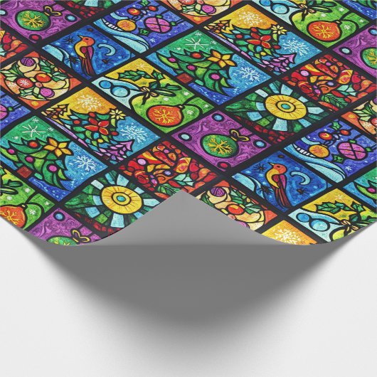 Kleurrijk Gekleurd Glas patroon Kerstmis Cadeaupapier (Hoek)