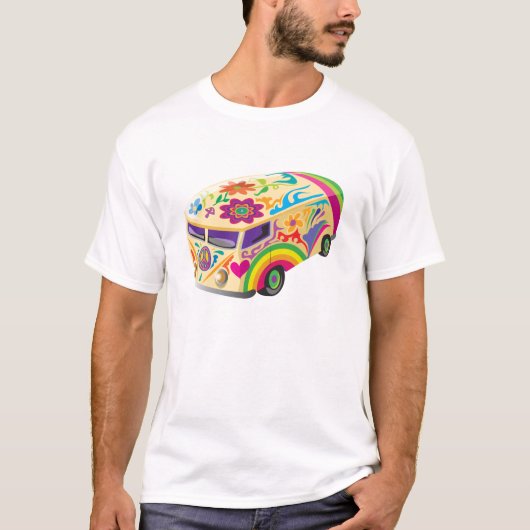Kleurrijk gekleurd Hippie Boho Retro-voertuig T-shirt (Voorkant)