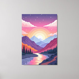 Kleurrijk Gelaagd Berglandschap Zonsondergang Canvas Afdruk