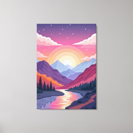 Kleurrijk Gelaagd Berglandschap Zonsondergang Canvas Afdruk (Voorkant)