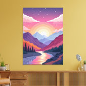 Kleurrijk Gelaagd Berglandschap Zonsondergang Canvas Afdruk (Insitu (Woonkamer))