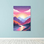 Kleurrijk Gelaagd Berglandschap Zonsondergang Canvas Afdruk (Insitu (Houten vloer))