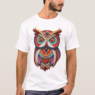 Kleurrijk Gelaagd Papier-Kunst Uil Grafische T-Shi T-shirt