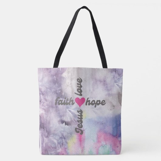 Kleurrijk Geloof Hoop Liefde Jezus Kruis Tote Bag (Voorkant)
