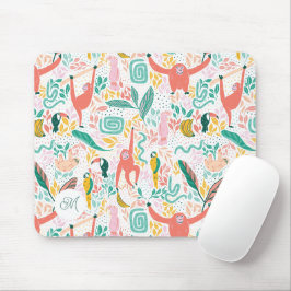 Kleurrijk Gelukkig Jungle Dieren Monogram Muismat