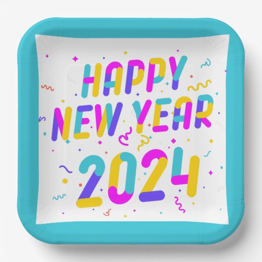 Kleurrijk Gelukkig Nieuwjaar 2024 Papier Bord (Voorkant)