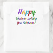 Kleurrijk Gelukkig Welke vakantie je ook viert! Ovale Sticker (Tas)