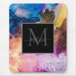 Kleurrijk gemarmerd monogram muismat