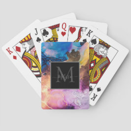 Kleurrijk gemarmerd monogram pokerkaarten