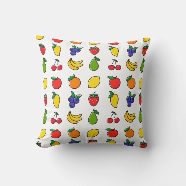 Kleurrijk gemengd fruitpatroon kussen (Voorkant)