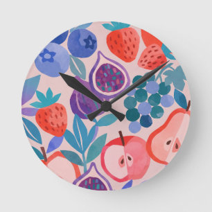 Kleurrijk gemengd fruitpatroon moderne kunstprint ronde klok