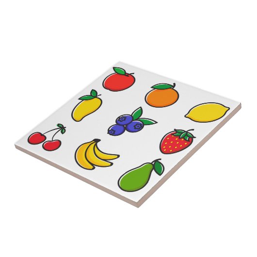 Kleurrijk, gemengd fruitpatroon tegeltje (Zijkant)