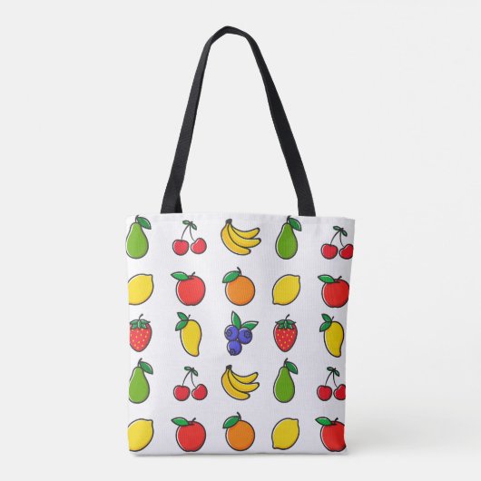 Kleurrijk, gemengd fruitpatroon tote bag (Achterkant)