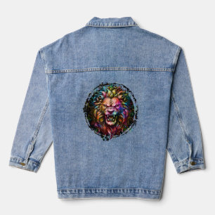 KLEURRIJK GEOMETRISCH ABSTRACT MAJESTUEUZE LEEUWEN DENIM JACKET
