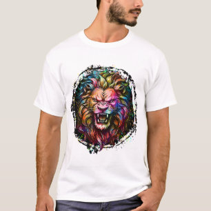 KLEURRIJK GEOMETRISCH ABSTRACT MAJESTUEUZE LEEUWEN T-SHIRT