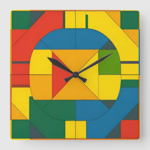 Kleurrijk Geometrisch Abstract Ontwerp Vierkante Klok