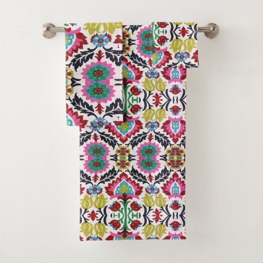 Kleurrijk geometrisch bloemmotief helder patroon bad handdoek (Insitu)