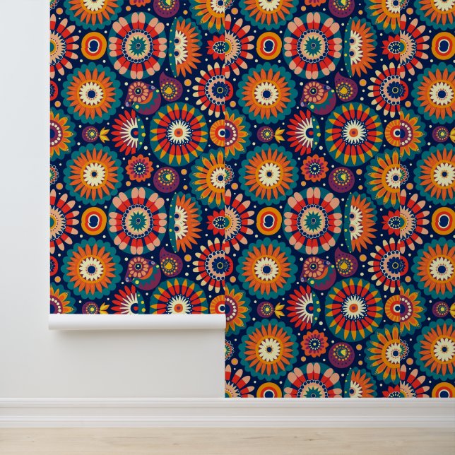 Kleurrijk geometrisch bloemmotief ontwerp behang (Applicatie)