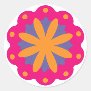 Kleurrijk geometrisch bloemmotief ronde sticker