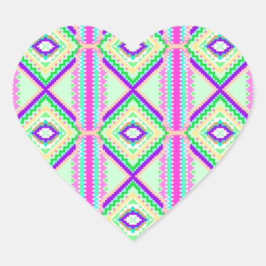 Kleurrijk Geometrisch Boho Patroon Hart Sticker (Voorkant)