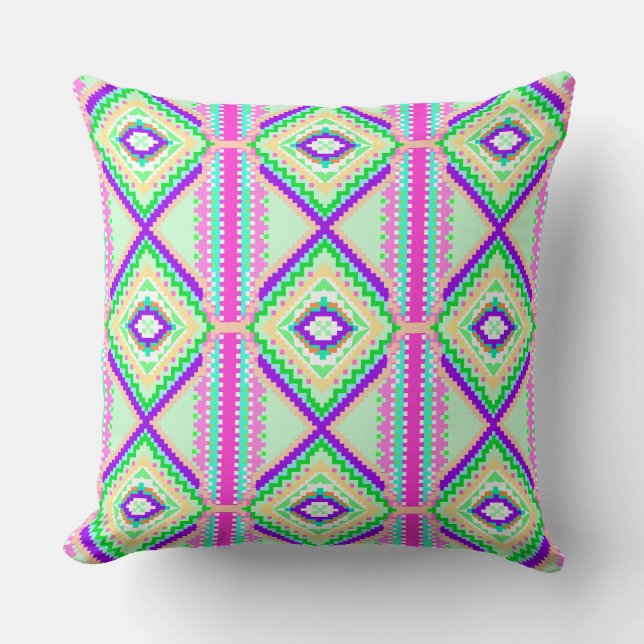 Kleurrijk Geometrisch Boho Patroon Kussen (Voorkant)
