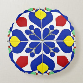 Kleurrijk Geometrisch Geïnspireerd Bloempatroon Rond Kussen