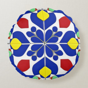 Kleurrijk Geometrisch Geïnspireerd Bloempatroon Rond Kussen
