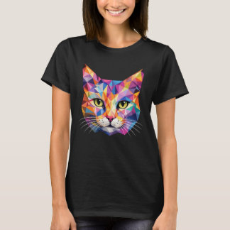 Kleurrijk Geometrisch Kattengezicht Low Poly Drieh T-shirt