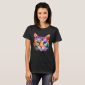 Kleurrijk Geometrisch Kattengezicht Low Poly Drieh T-shirt (Voorkant volledig)