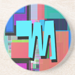 Kleurrijk geometrisch monogram geïnspireerd door d zandsteen onderzetter
