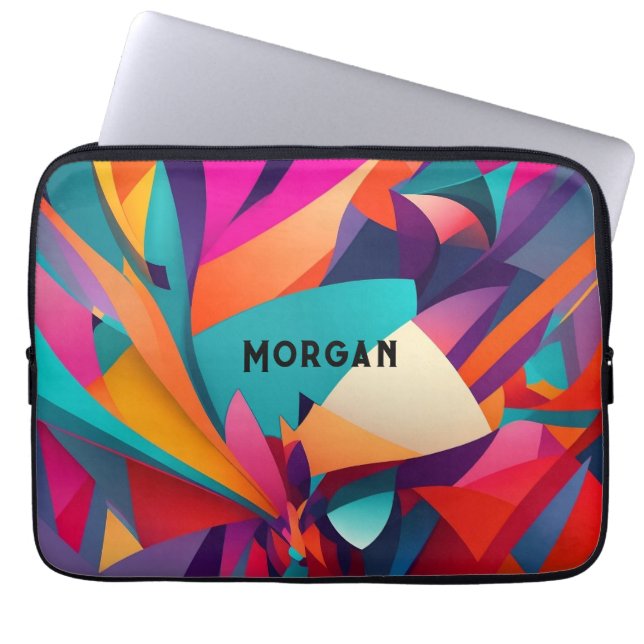 Kleurrijk geometrisch ontwerp, naam of monogram laptop sleeve (Voorkant)