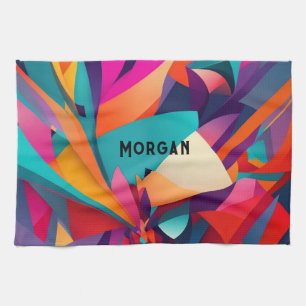 Kleurrijk geometrisch ontwerp, naam of monogram theedoek