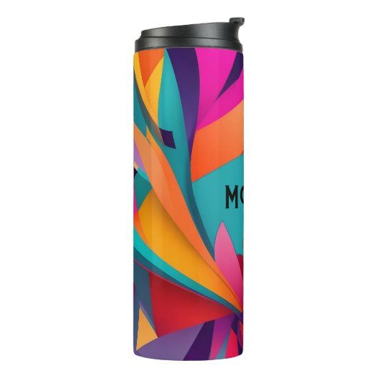 Kleurrijk geometrisch ontwerp, naam of monogram thermosbeker (Gedraaid links)