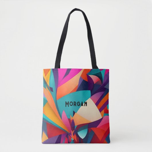 Kleurrijk geometrisch ontwerp, naam of monogram tote bag (Voorkant)