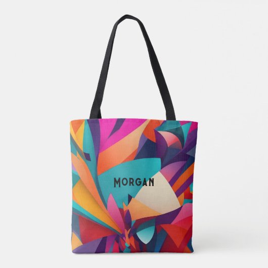 Kleurrijk geometrisch ontwerp, naam of monogram tote bag (Achterkant)